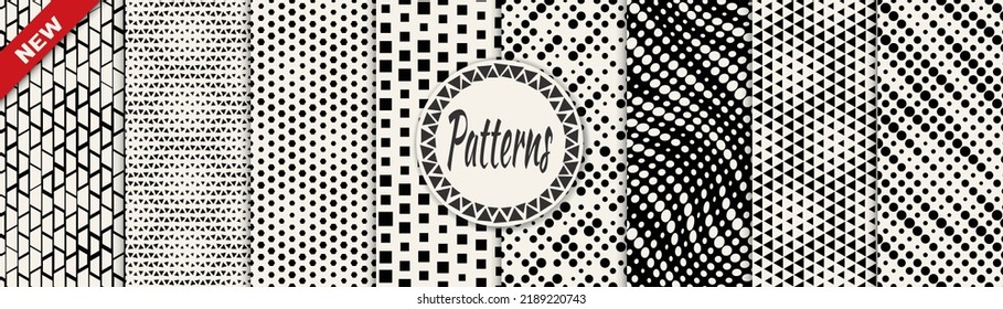 Set of geometric seamless patterns. Abstract geometric graphic design simple pattern. Seamless geometric halftone pattern.