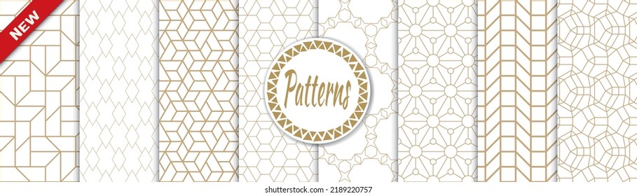 Set of geometric seamless patterns. Abstract geometric graphic design print pattern. Seamless geometric golden lines pattern.