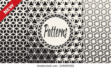Set of geometric seamless patterns. Abstract geometric graphic design simple pattern. Seamless geometric halftone pattern.