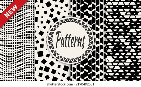 Set of geometric seamless patterns. Abstract geometric graphic design simple pattern. Seamless geometric halftone pattern.