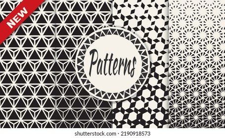 Set of geometric seamless patterns. Abstract geometric graphic design simple pattern. Seamless geometric halftone pattern.