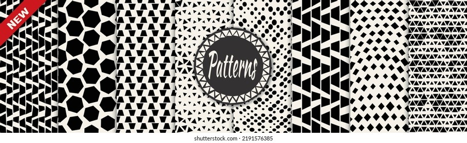 Set of geometric seamless patterns. Abstract geometric graphic design simple pattern. Seamless geometric halftone pattern.