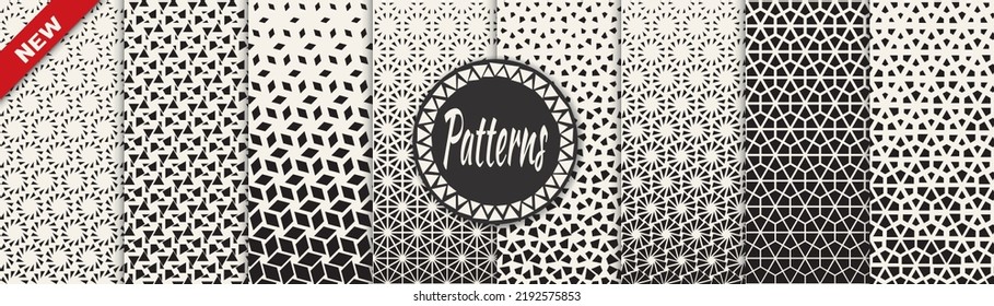 Set of geometric seamless patterns. Abstract geometric graphic design simple pattern. Seamless geometric halftone pattern.