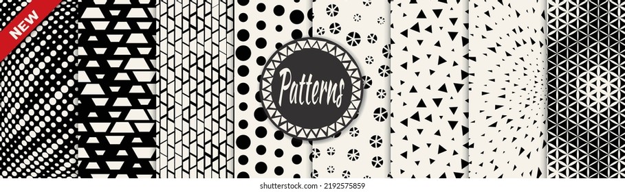 Set of geometric seamless patterns. Abstract geometric graphic design simple pattern. Seamless geometric halftone pattern.