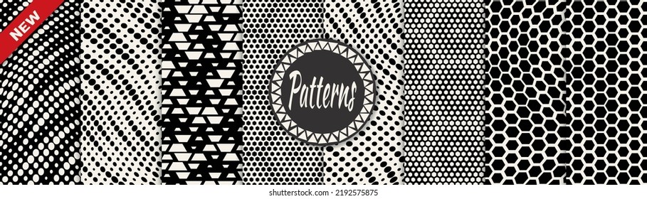 Set of geometric seamless patterns. Abstract geometric graphic design simple pattern. Seamless geometric halftone pattern.
