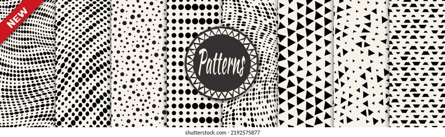 Set of geometric seamless patterns. Abstract geometric graphic design simple pattern. Seamless geometric halftone pattern.