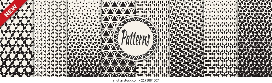 Set of geometric seamless patterns. Abstract geometric graphic design simple pattern. Seamless geometric halftone pattern.