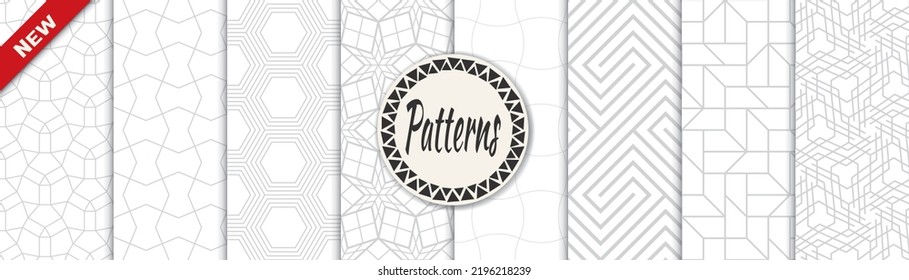 Set of geometric seamless patterns. Abstract geometric graphic design print pattern. Seamless geometric gray lines pattern.