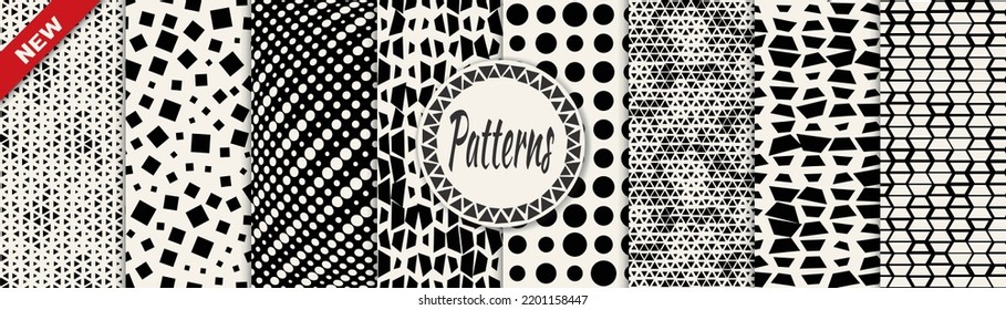 Set of geometric seamless patterns. Abstract geometric graphic design simple pattern. Seamless geometric halftone pattern.
