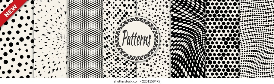 Set of geometric seamless patterns. Abstract geometric graphic design simple pattern. Seamless geometric halftone pattern.
