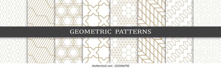 Set of geometric seamless patterns. Abstract geometric graphic design print pattern. Seamless geometric golden lines pattern.