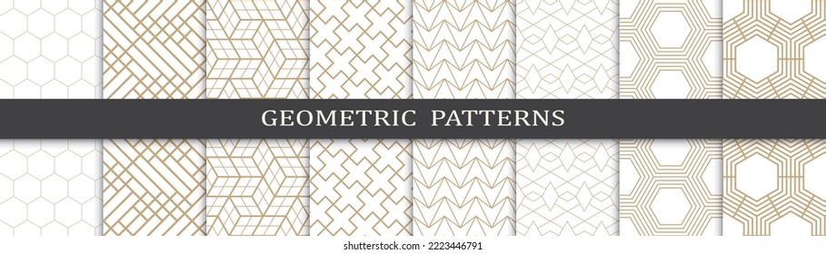 Set of geometric seamless patterns. Abstract geometric graphic design print pattern. Seamless geometric golden lines pattern.