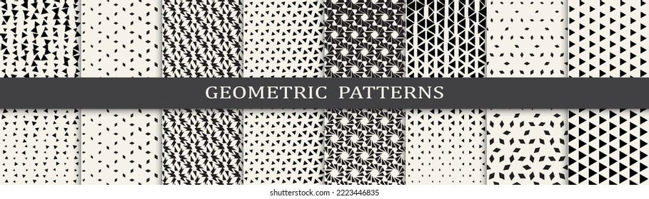 Set of geometric seamless patterns. Abstract geometric graphic design simple pattern. Seamless geometric halftone pattern.