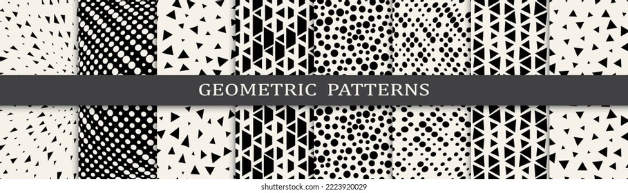 Set of geometric seamless patterns. Abstract geometric graphic design simple pattern. Seamless geometric halftone pattern.