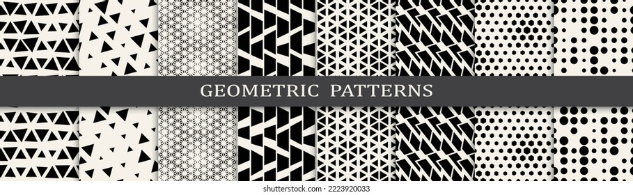 Set of geometric seamless patterns. Abstract geometric graphic design simple pattern. Seamless geometric halftone pattern.