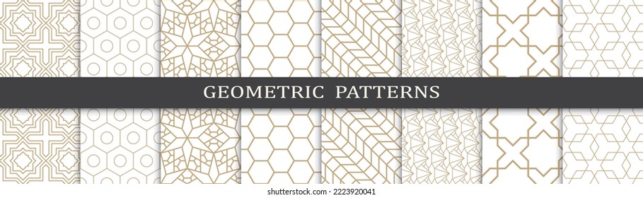Set of geometric seamless patterns. Abstract geometric graphic design print pattern. Seamless geometric golden lines pattern.