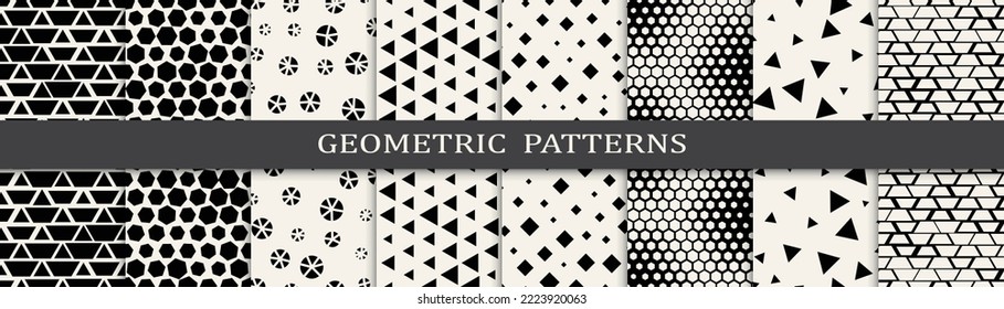 Set of geometric seamless patterns. Abstract geometric graphic design simple pattern. Seamless geometric halftone pattern.