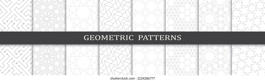 Set of geometric seamless patterns. Abstract geometric graphic design print pattern. Seamless geometric gray lines pattern.