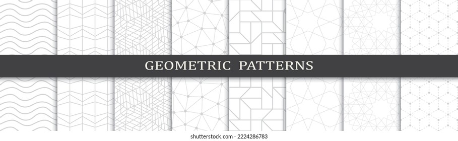 Set of geometric seamless patterns. Abstract geometric graphic design print pattern. Seamless geometric gray lines pattern.