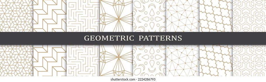 Set of geometric seamless patterns. Abstract geometric graphic design print pattern. Seamless geometric golden lines pattern.