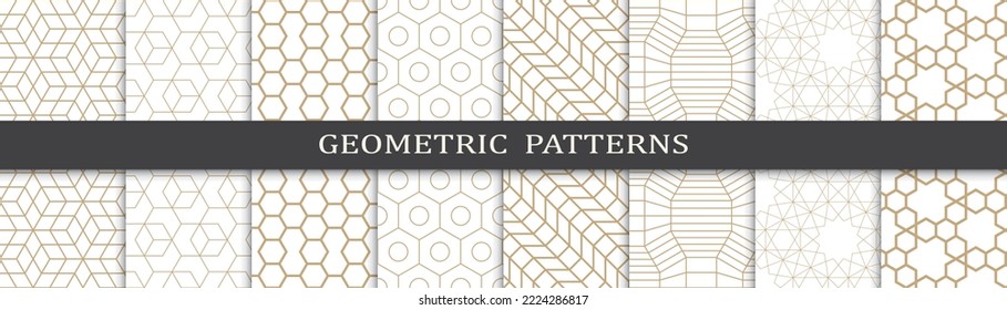 Set of geometric seamless patterns. Abstract geometric graphic design print pattern. Seamless geometric golden lines pattern.