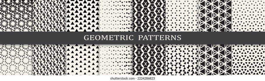 Set of geometric seamless patterns. Abstract geometric graphic design simple pattern. Seamless geometric halftone pattern.