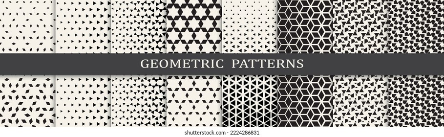 Set of geometric seamless patterns. Abstract geometric graphic design simple pattern. Seamless geometric halftone pattern.