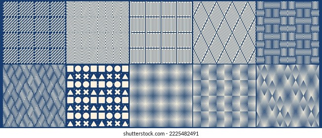 Set of Geometric seamless patterns. Abstract geometric vector graphic design print 3d elongated rhombus pattern. Seamless geometric rhomb pattern.