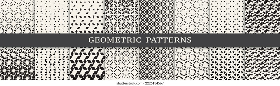 Set of geometric seamless patterns. Abstract geometric graphic design simple pattern. Seamless geometric halftone pattern.