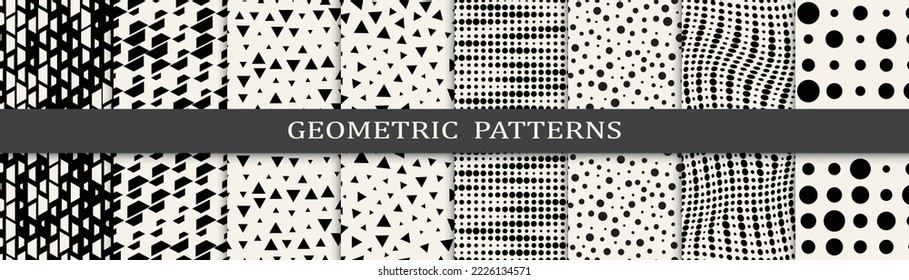 Set of geometric seamless patterns. Abstract geometric graphic design simple pattern. Seamless geometric halftone pattern.