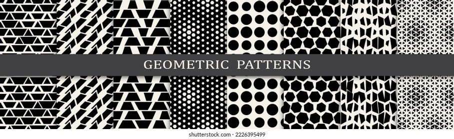 Set of geometric seamless patterns. Abstract geometric graphic design simple pattern. Seamless geometric halftone pattern.