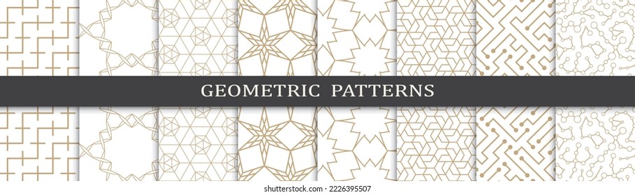 Set of geometric seamless patterns. Abstract geometric graphic design print pattern. Seamless geometric golden lines pattern.