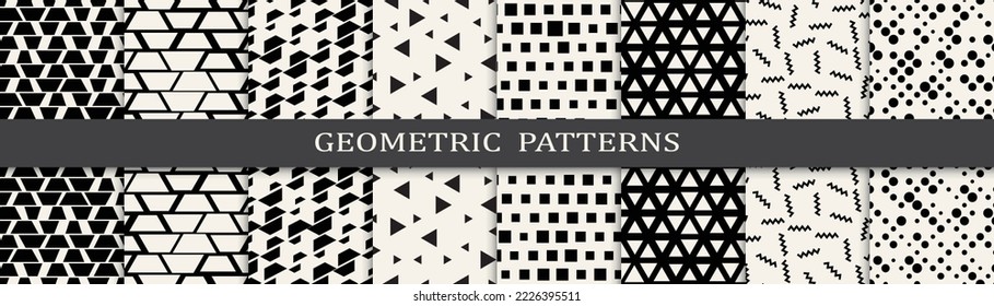 Set of geometric seamless patterns. Abstract geometric graphic design simple pattern. Seamless geometric halftone pattern.