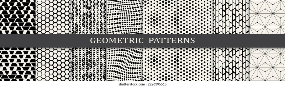 Set of geometric seamless patterns. Abstract geometric graphic design simple pattern. Seamless geometric halftone pattern.
