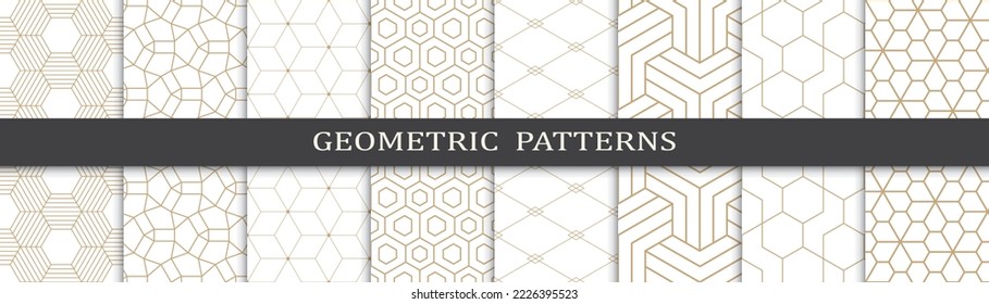 Set of geometric seamless patterns. Abstract geometric graphic design print pattern. Seamless geometric golden lines pattern.