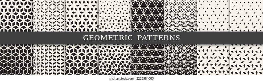 Set of geometric seamless patterns. Abstract geometric graphic design simple pattern. Seamless geometric halftone pattern.