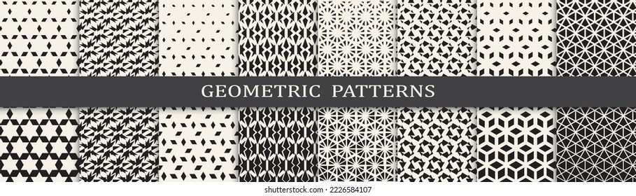 Set of geometric seamless patterns. Abstract geometric graphic design simple pattern. Seamless geometric halftone pattern.