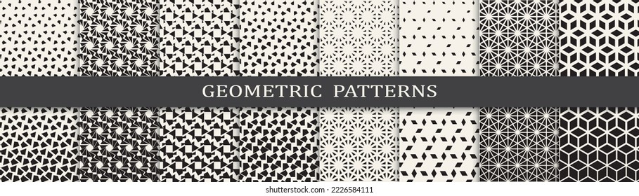 Set of geometric seamless patterns. Abstract geometric graphic design simple pattern. Seamless geometric halftone pattern.