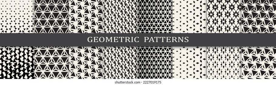 Set of geometric seamless patterns. Abstract geometric graphic design simple pattern. Seamless geometric halftone pattern.