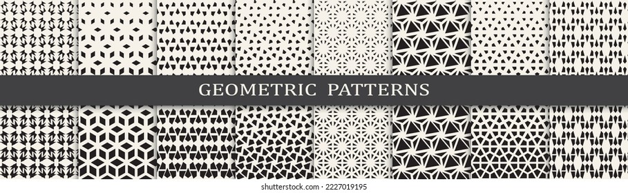 Set of geometric seamless patterns. Abstract geometric graphic design simple pattern. Seamless geometric halftone pattern.