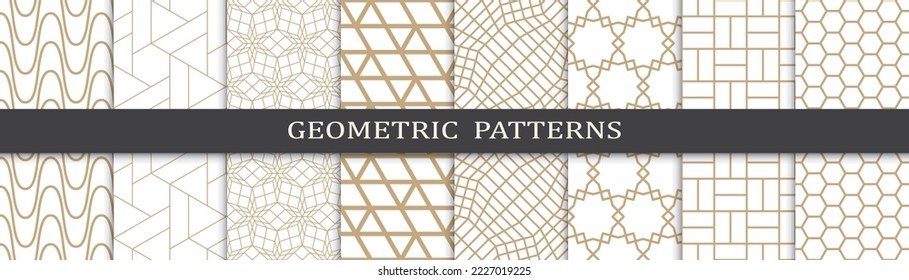 Set of geometric seamless patterns. Abstract geometric graphic design print pattern. Seamless geometric golden lines pattern.