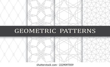 Conjunto de patrones geométricos sin soldadura. Resumen del patrón de impresión de diseño gráfico geométrico. Patrón de líneas grises geométricas sin foco.