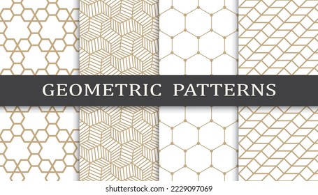 Set of geometric seamless patterns. Abstract geometric graphic design print pattern. Seamless geometric golden lines pattern.