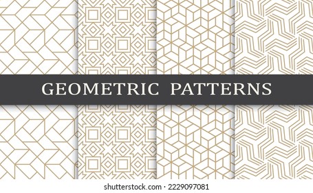 Set of geometric seamless patterns. Abstract geometric graphic design print pattern. Seamless geometric golden lines pattern.