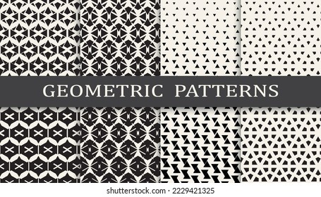 Set of geometric seamless patterns. Abstract geometric graphic design simple pattern. Seamless geometric halftone pattern.