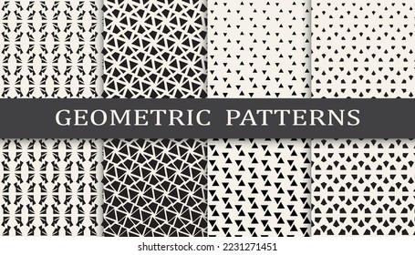 Conjunto de patrones geométricos sin soldadura. Resumen de diseño gráfico geométrico simple patrón. Patrón de medio tono geométrico sin foco.