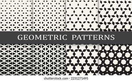 Set of geometric seamless patterns. Abstract geometric graphic design simple pattern. Seamless geometric halftone pattern.