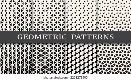 Set of geometric seamless patterns. Abstract geometric graphic design simple pattern. Seamless geometric halftone pattern.