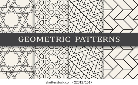 Conjunto de patrones geométricos sin soldadura. Resumen de diseño gráfico geométrico simple patrón. Patrón de líneas geométricas sin foco.