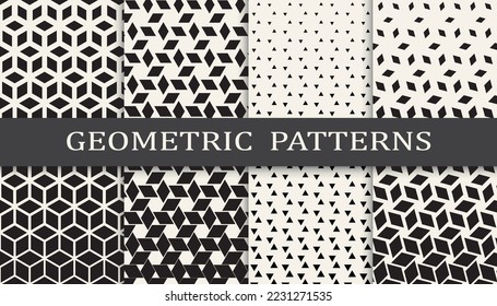 Satz geometrischer nahtloser Muster. Abstraktes geometrisches, einfaches Muster. Nahtloses geometrisches Halbtonmuster.